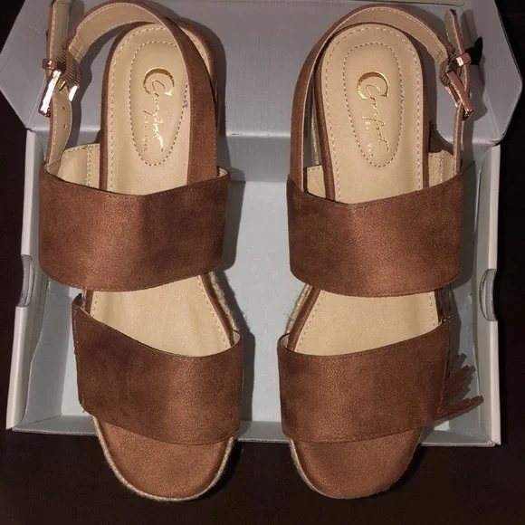 Comfort Cognac (Brown) Fringe Wedges - Picture 6 of 12